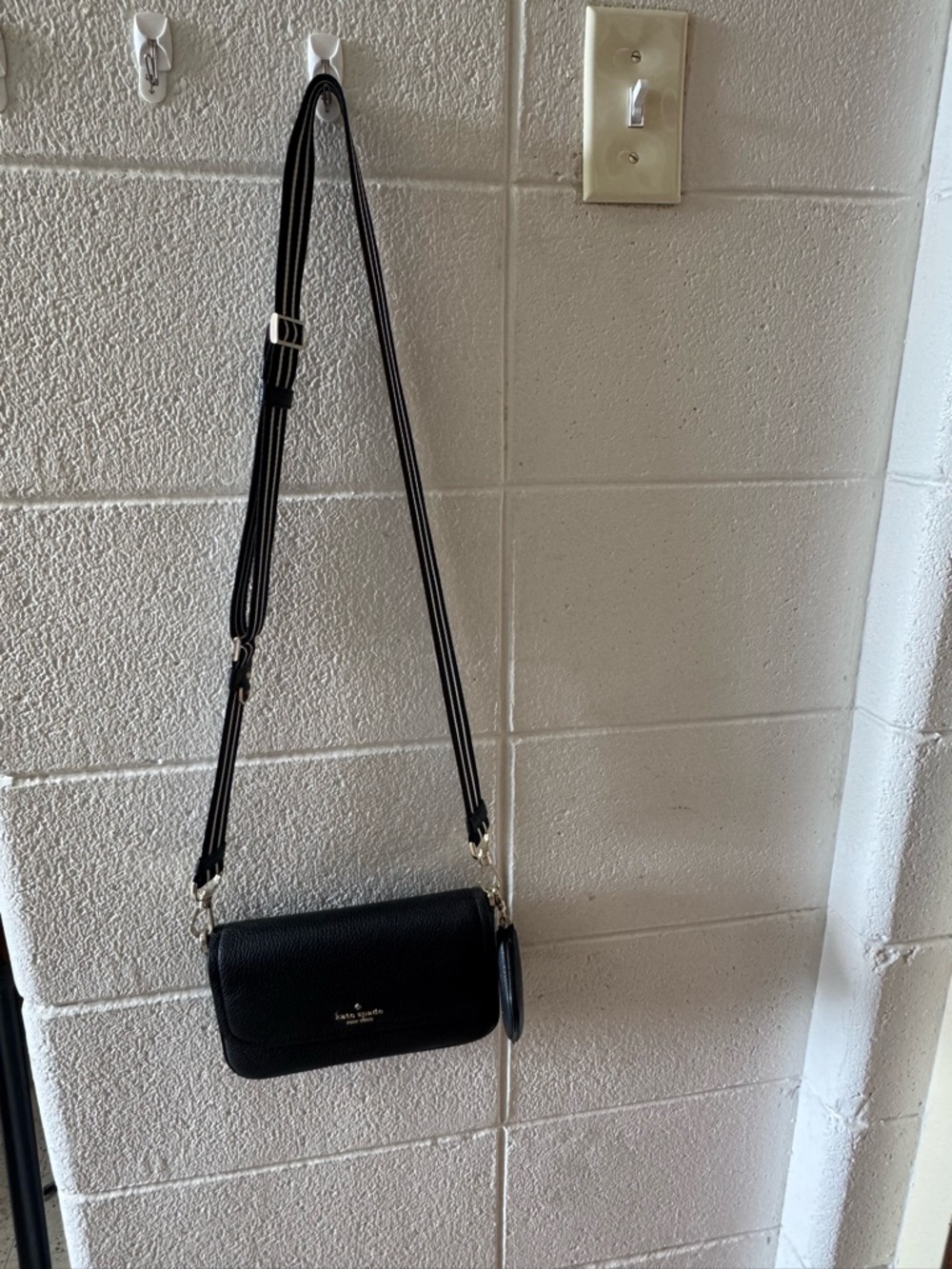 kate spade Black Pebbled Leather Crossbody Wallet with Adjustable Strap